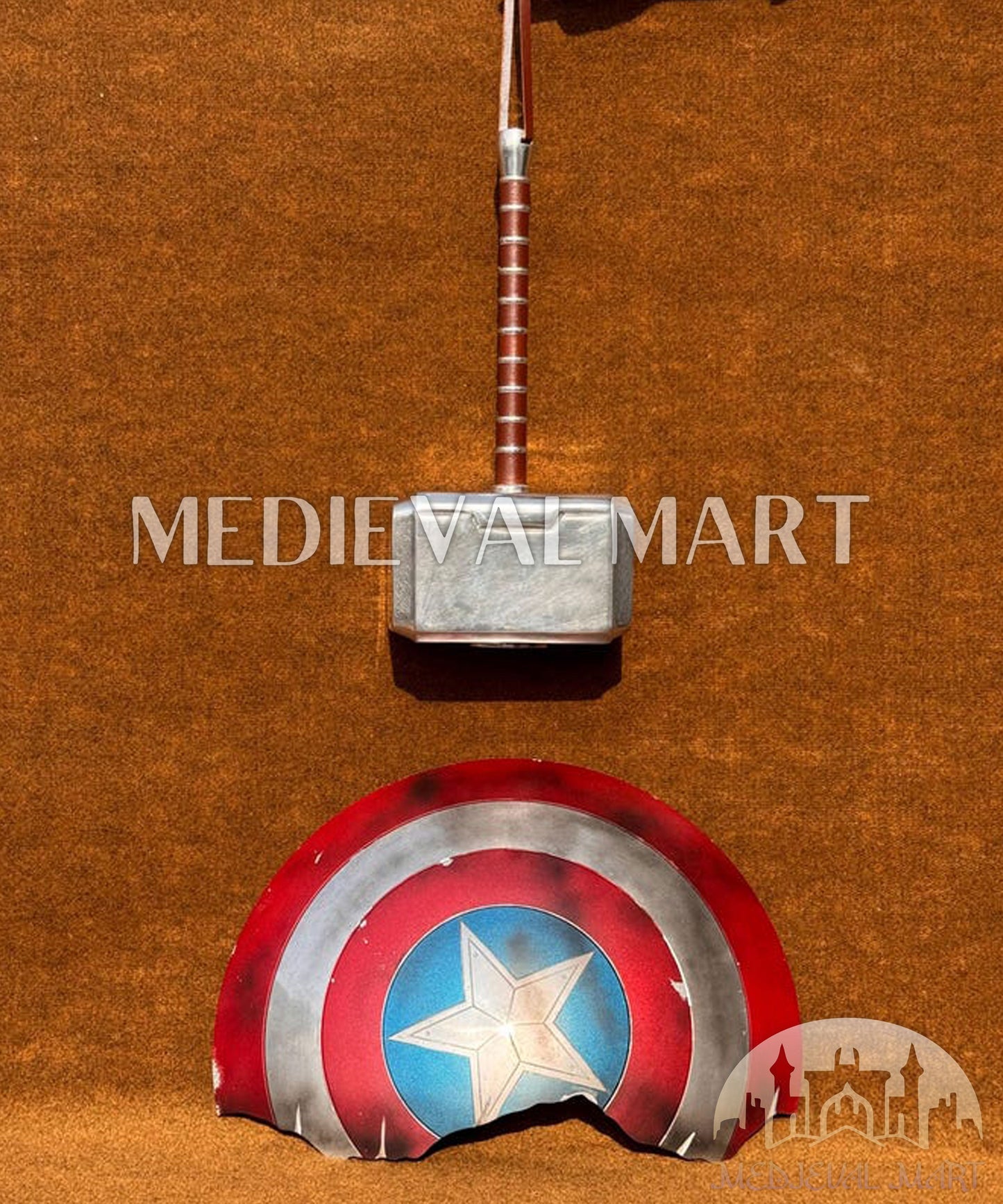 MEDIEVALMART Avengers Endgame Captain America Broken Shield W/H Thor Damage Hamer | Gift for Halloween Day