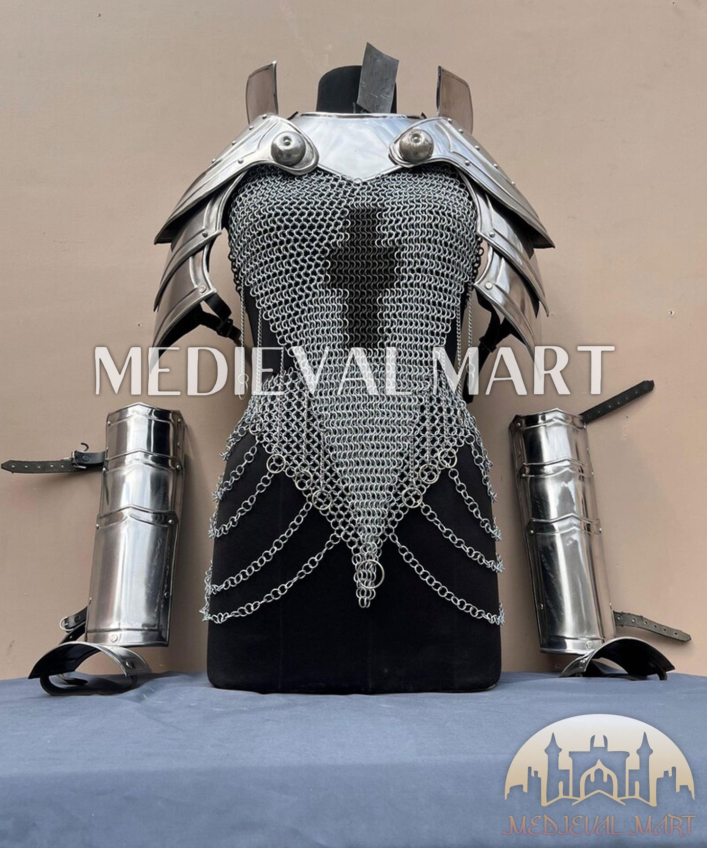 MEDIEVALMART (Isolara Dragonplate) Women’s Armor W/H Silver (Dragonfang) Jesus Chainmail + Arms Armor