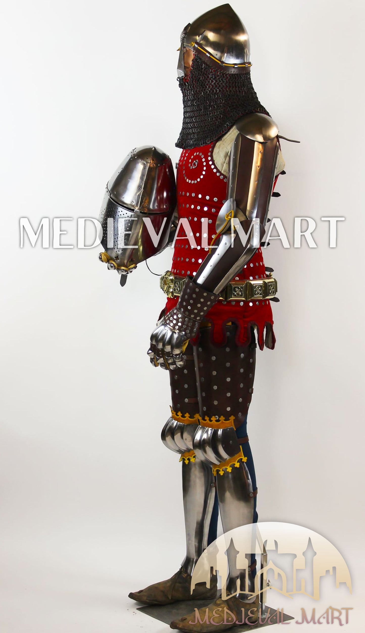 MEDIEVALMART 1346 Crécy-en-Ponthieu Medieval Breastplate Steel Armor W/H knight or Nasal Helmet and Shield