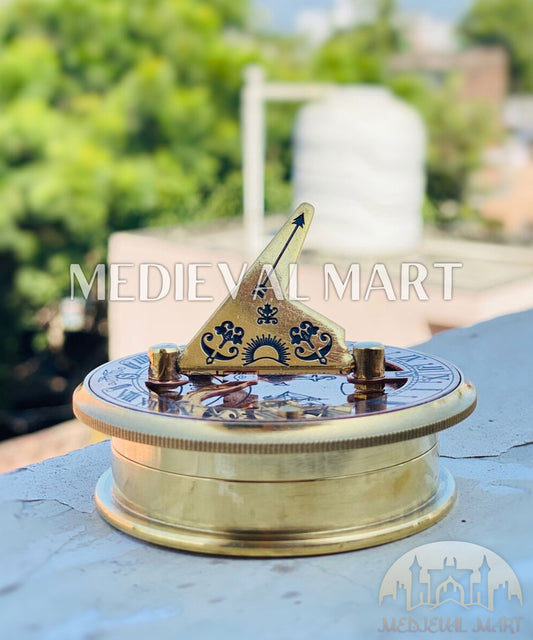 MEDIEVALMART Nautical Pure Brass Custom Engrave Sun Clock Compass Shiny Brass Finish | Gift For Mom, Her, Him