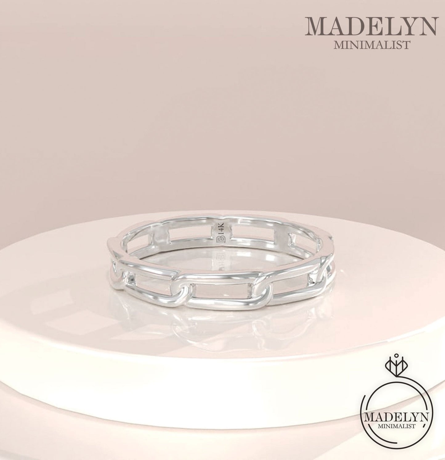 MADELYN MINIMALIST 14k Solid Gold Chained Wedding Band, Handmade Modern Simple Marriage Dainty Ring Women | Gift For Wife