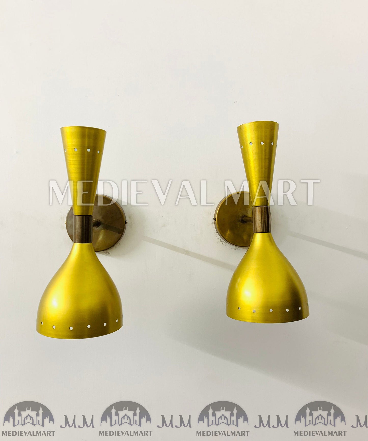 MEDIEVALMART Mid Century Brass Diabolo Wall Sconce Pair: Golden Adjustable Lighting