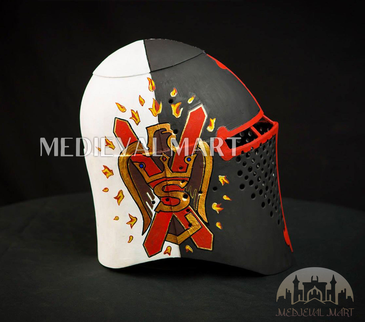 MEDIEVALMART Medieval Knight Armor Crusader Templar Helmet W/H 4 Flag Edition Color full Design