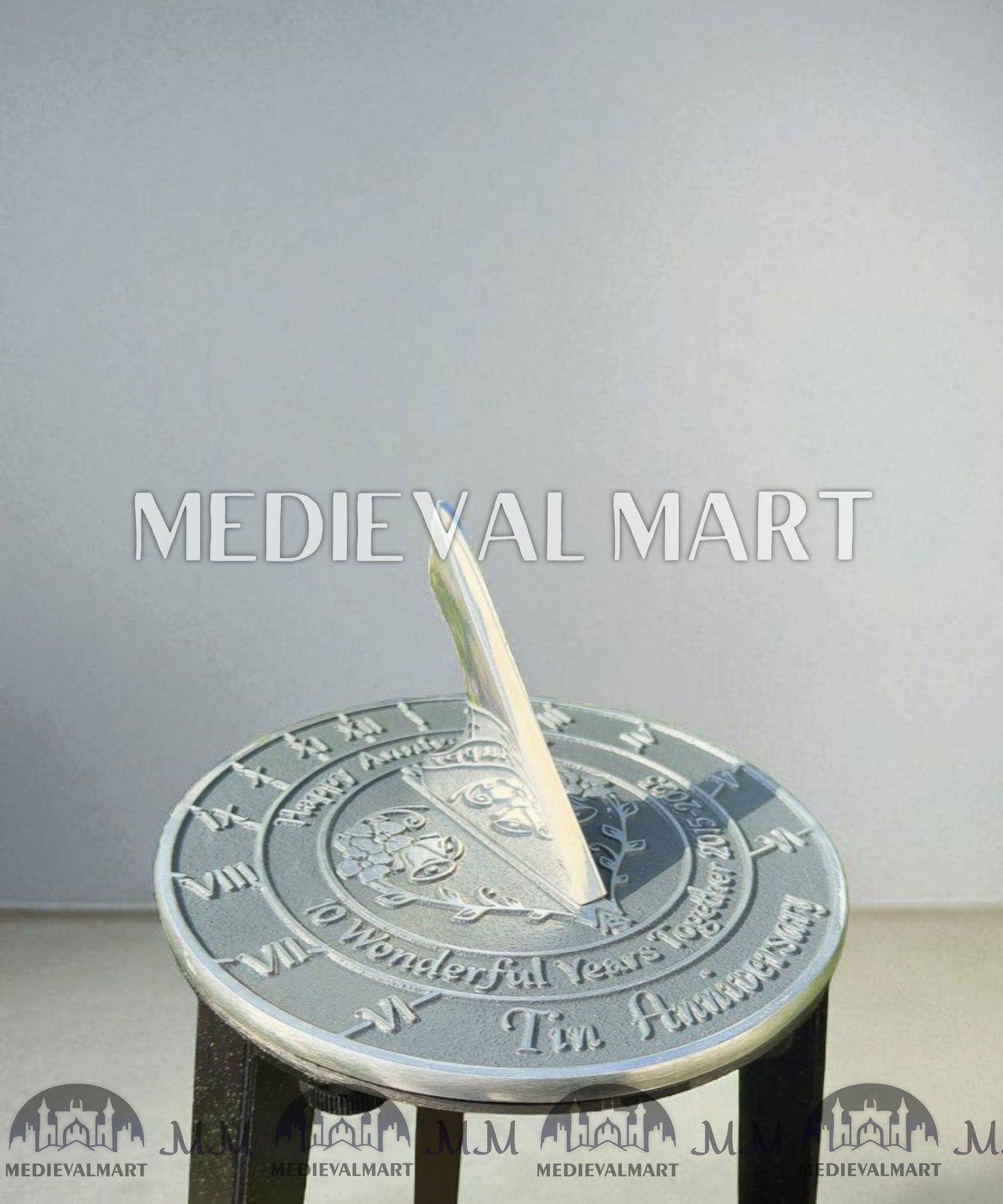MEDIEVALMART 10th "Wonderful Years" Tin Anniversary Sundial Clock Best Gift For Anniversary Day