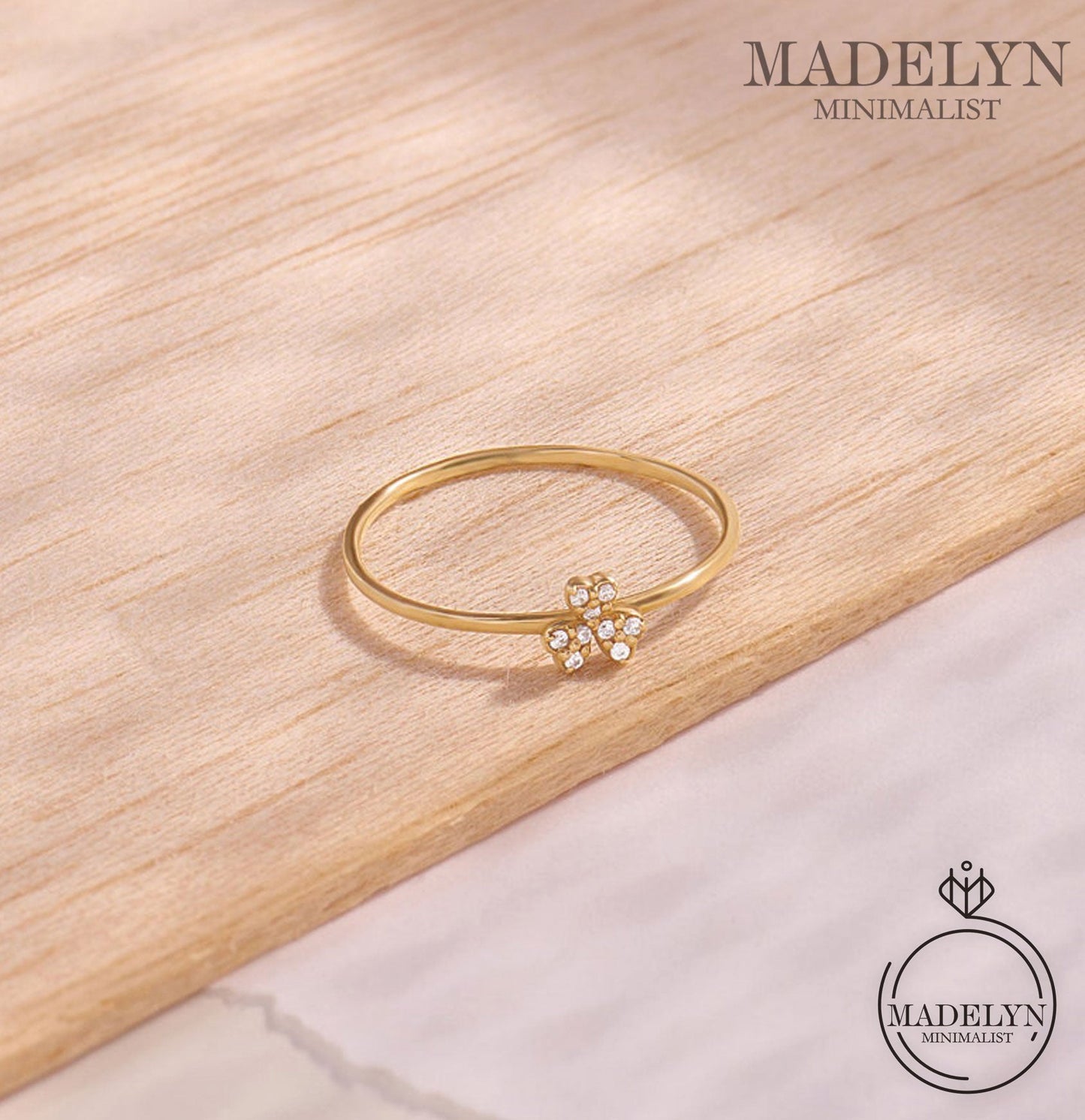 MADELYN MINIMALIST 14k Gold Shamrock Ring, Dainty Promise Ring for Her | Gift For Her, Promise Day