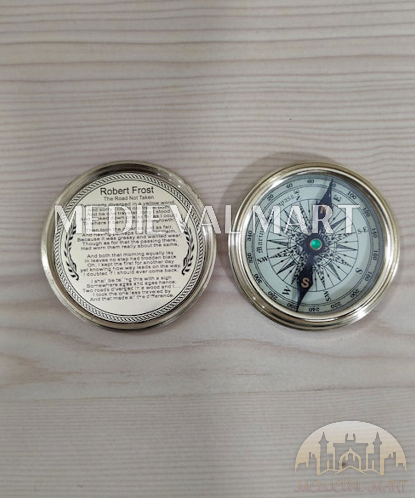 MEDIEVALMART Adventure 100 Years Colander Engrave Pure Brass Finish Compass W/H Gen-1 Wooden Case| Gift For Him