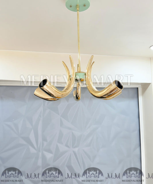 MEDIEVALMART Handmade Brass 5-Arm Chandelier | Mid-Century Modern Light Fixture
