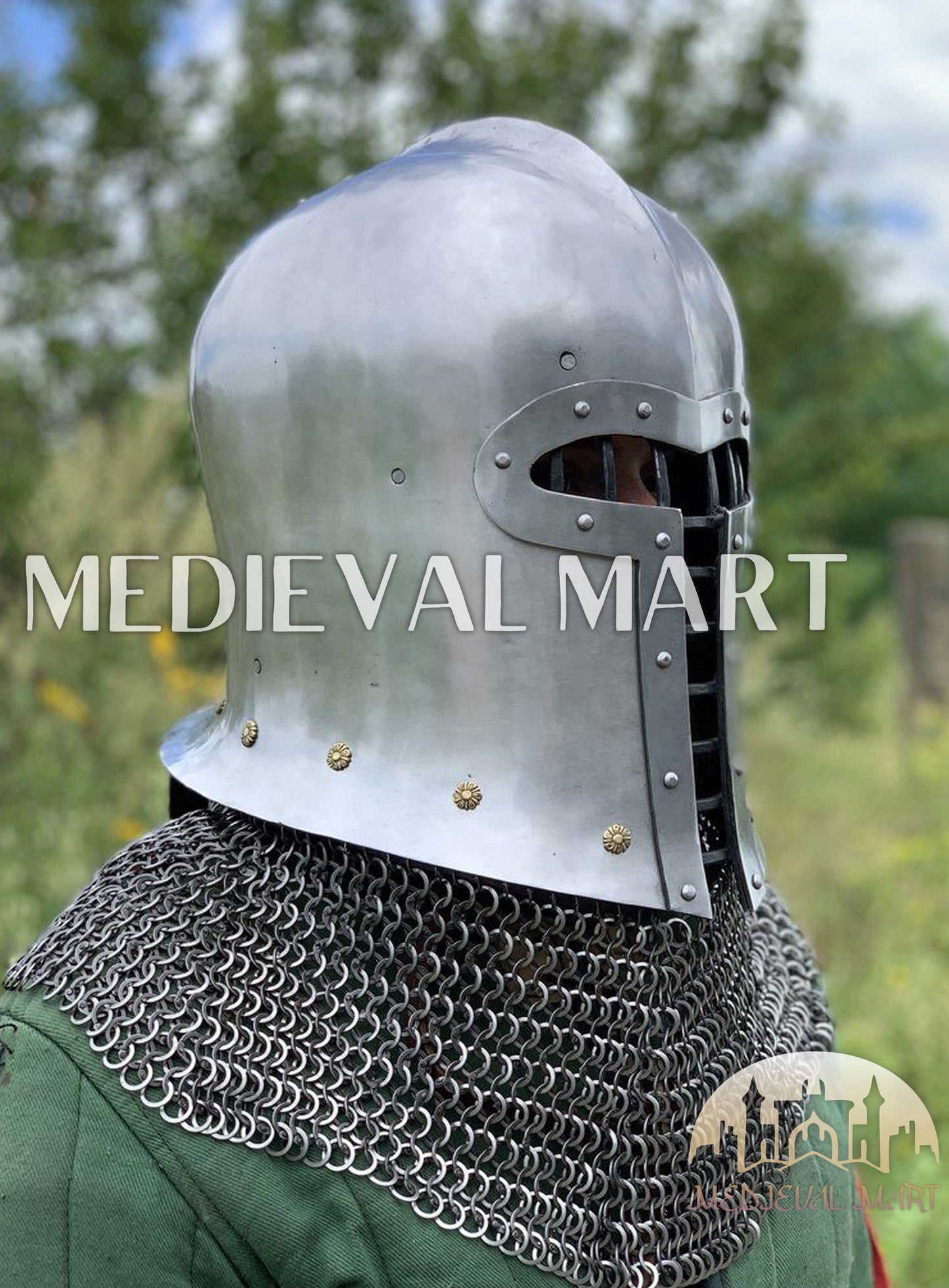 MEDIEVALMART 1500 AD Italian Barbute T shaped visor Helmet By "Gonaza Family"