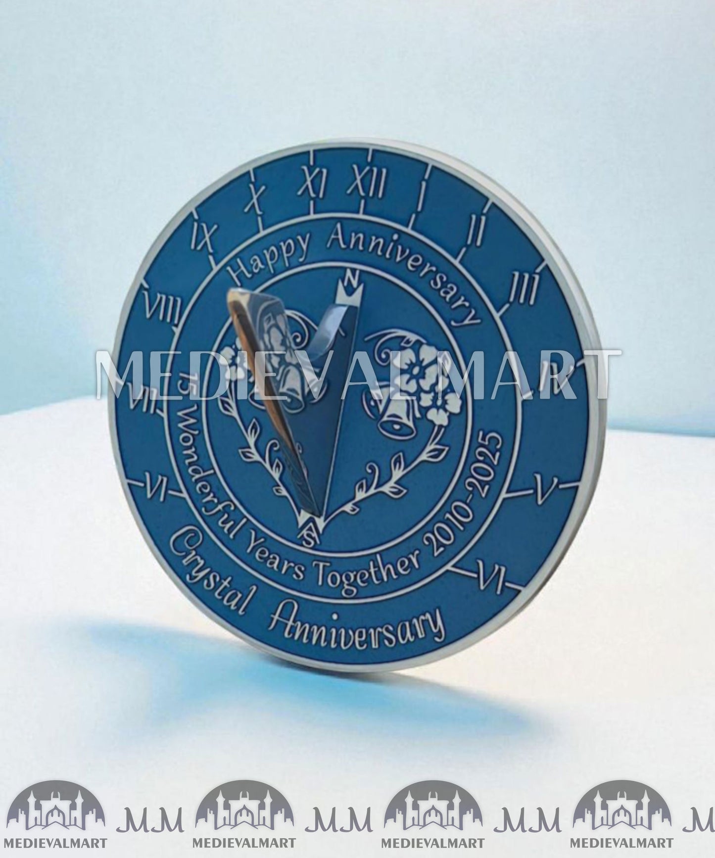 MEDIEVALMART 15th "Wonderful Years" Crystal Anniversary Sundial Clock Best Gift For Anniversary Day