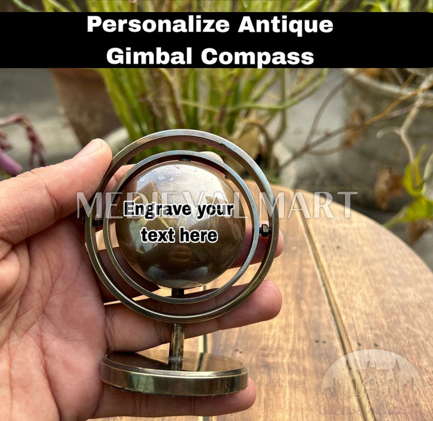 MEDIEVALMART Personalized Antique Gimbal Working Compass Antique Finish | Gift For Her & Him