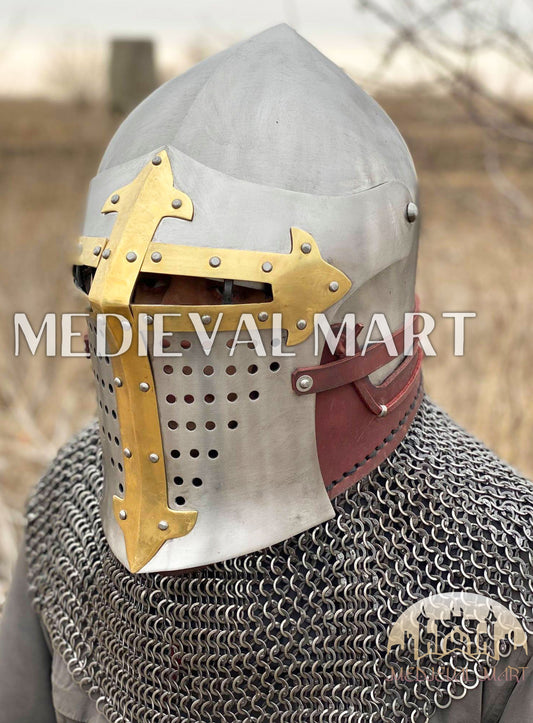 MEDIEVALMART Medieval European ROA Buhurt Knight Helmet W/H Gold Decoration