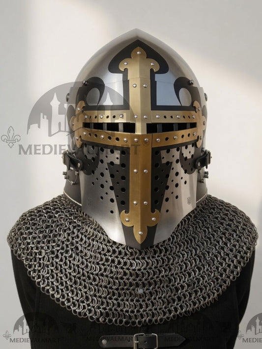 Casque MEDIEVALMART du IVe siècle, édition Alexandre « Monarque », avec croix dorée