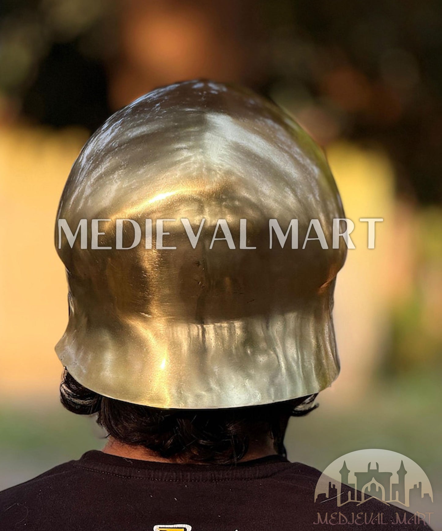 MEDIEVALMART "4th Cen BCE" Greek Hoplites Corinthian Gold Finish Helmet W/H Free Stand | Greek Props