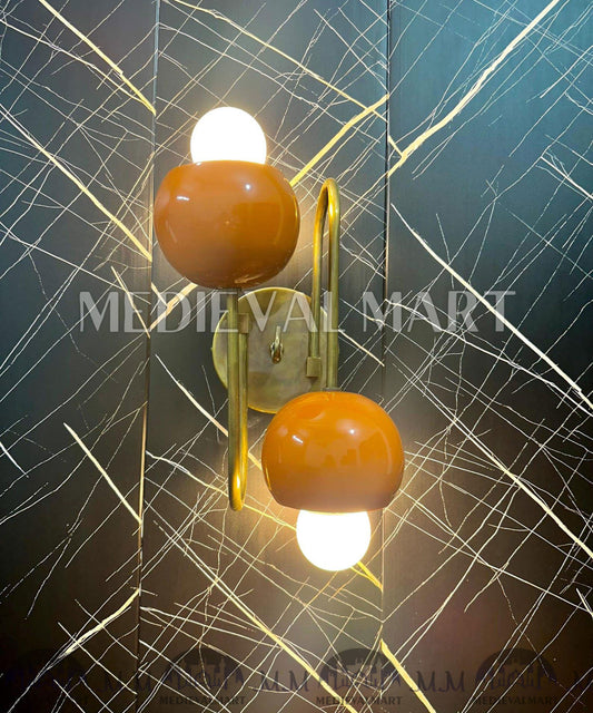 MEDIEVALMART Handmade Brass Wall Lamp: Modern Industrial 2-Ball Sconce