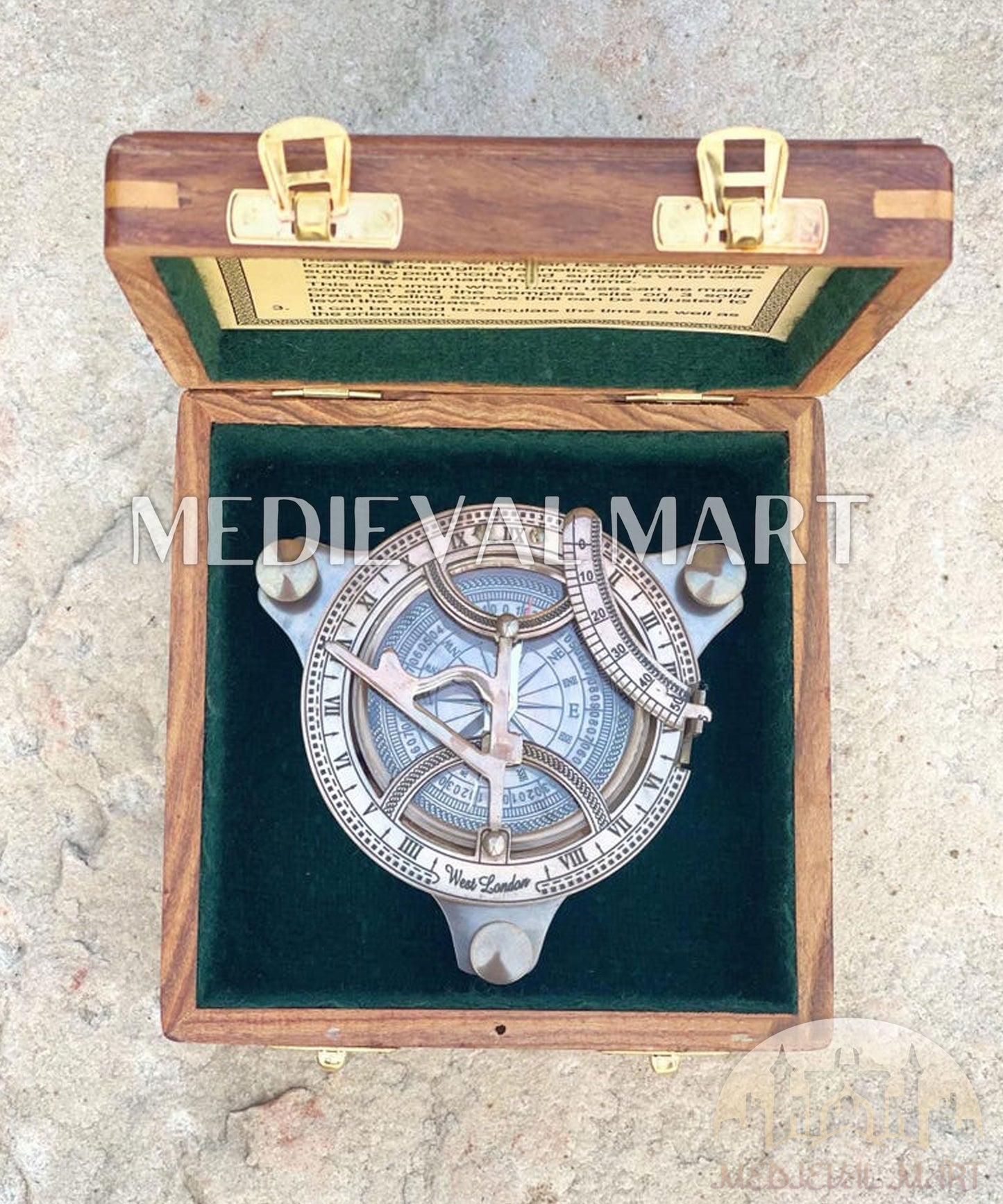MEDIEVALMART Nautical Astradial Adventure Compass Gold Finish W/H Gen-1 Wooden Case | Gift For Her