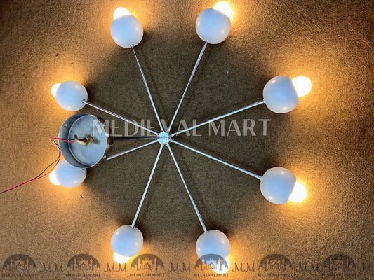 MEDIEVALMART Modern Brass Chandelier 8 White Round Shades Chrome Finish