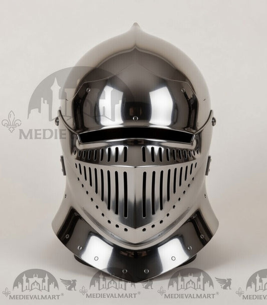 MEDIEVALMART 13th-Century Medieval European Mild Steel knight Closed "Griffon" Helmet