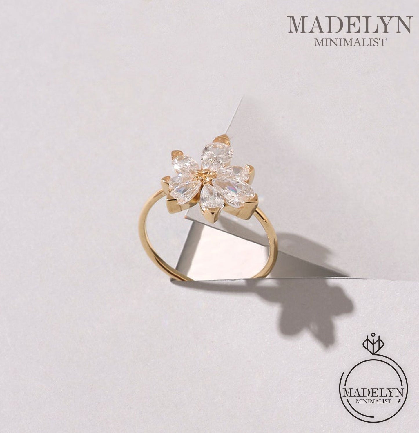 MADELYN MINIMALIST 14k Solid Gold Daisy Engagement Floral Anniversary Ring Chunky Flower Ring | Gift for Her, Wife