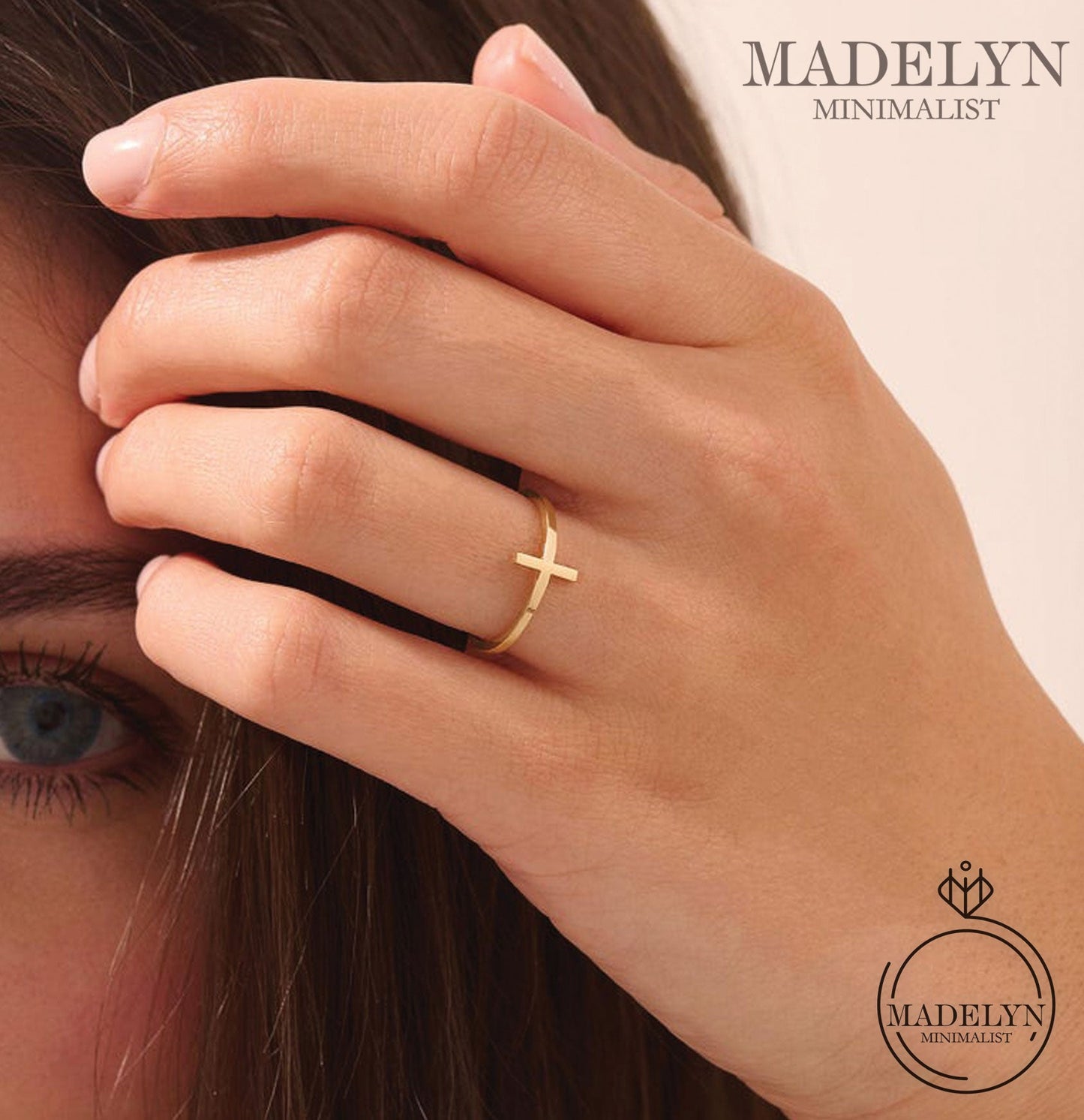 MADELYN MINIMALIST 14k Solid Gold Small Plain Cross Christian Ring, Minimalist Simple Faith Religious Ring | Gift For Mom