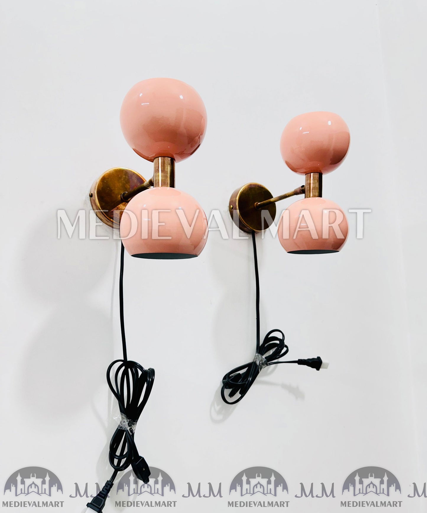 MEDIEVALMART Mid-Century Brass Diabolo Wall Sconce Pair Italian Style