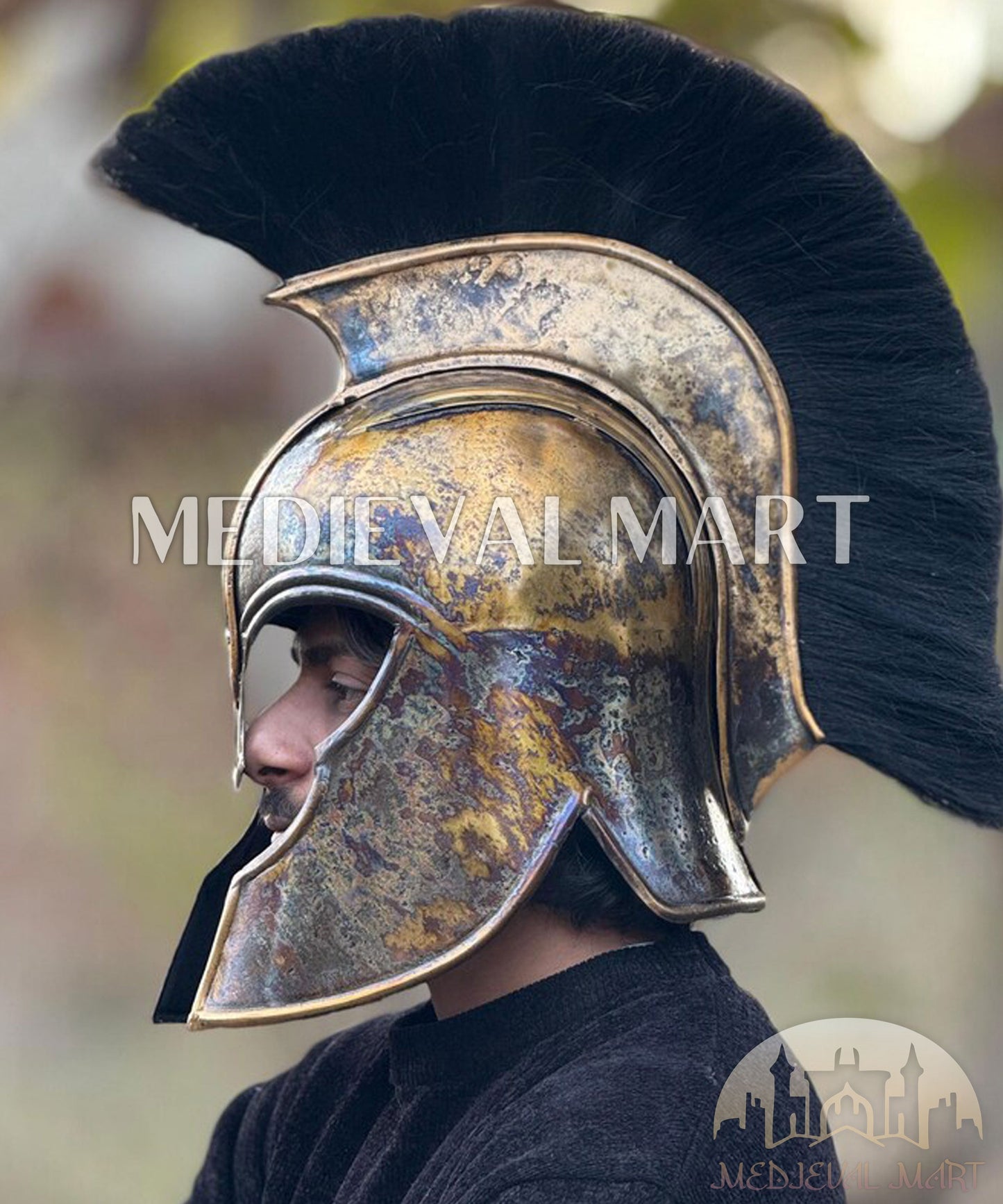 MEDIEVALMART "Achilles" Authentic Forged Finish Trojan Warrior Helmet W/H Free Stand | Troy Props