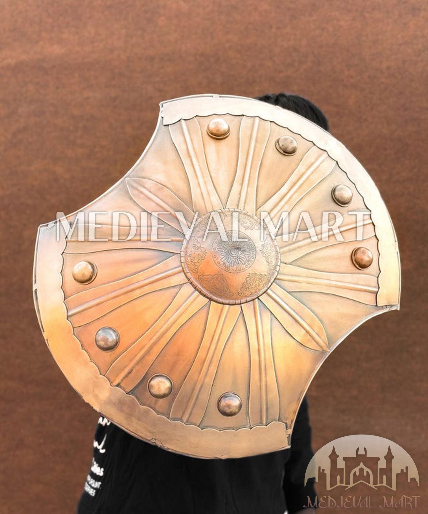 MEDIEVALMART Medieval Achilles Trojan Troy Greek Shield Silver & Brown Two Finish | Gift for Halloween Day