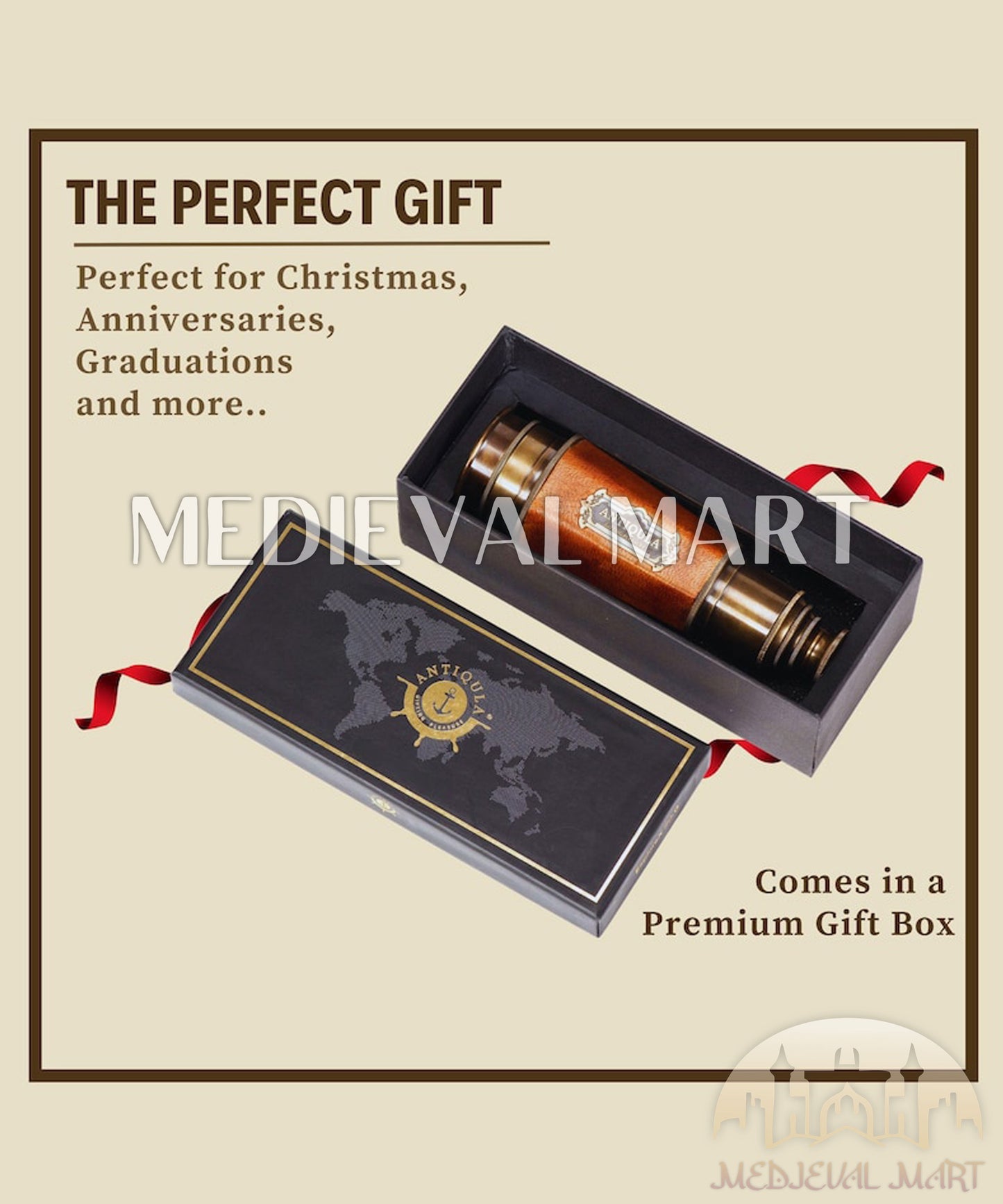 MEDIEVALMART Brass Pirate Telescope: 20-Inch Spyglass, 15X Magnification Gift for Christmas