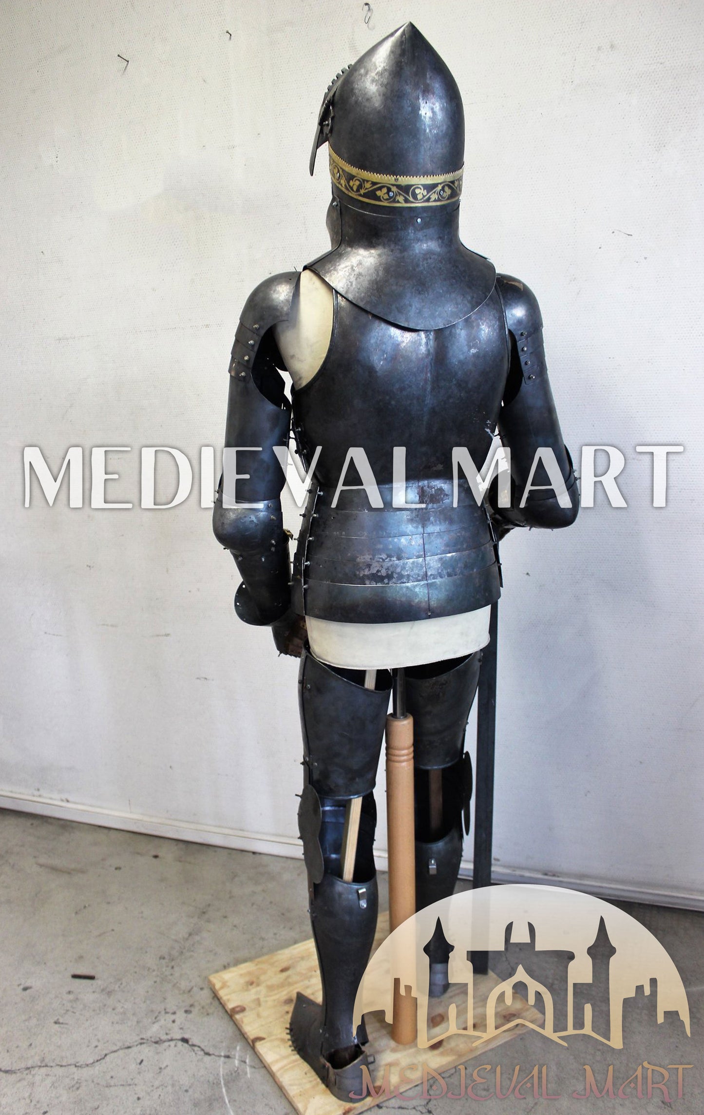 MEDIEVALMART German Medieval Full Body Black Armor Costume W/H “Eisenkopf” Bacinet Helmet