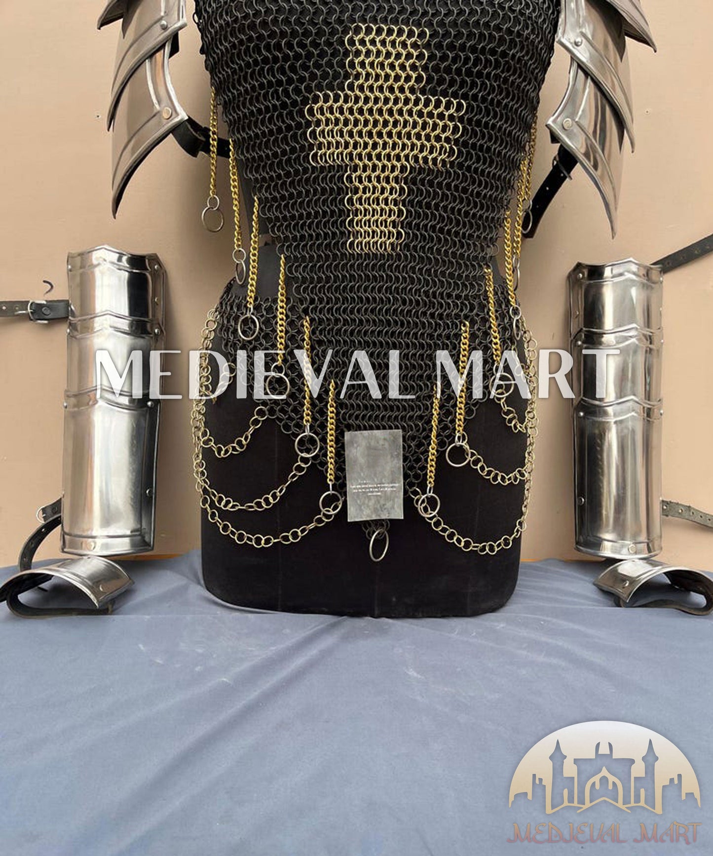 MEDIEVALMART (Isolara Dragonplate) Women’s Armor W/H Black (Dragonfang) Jesus Chainmail + Arms Armor