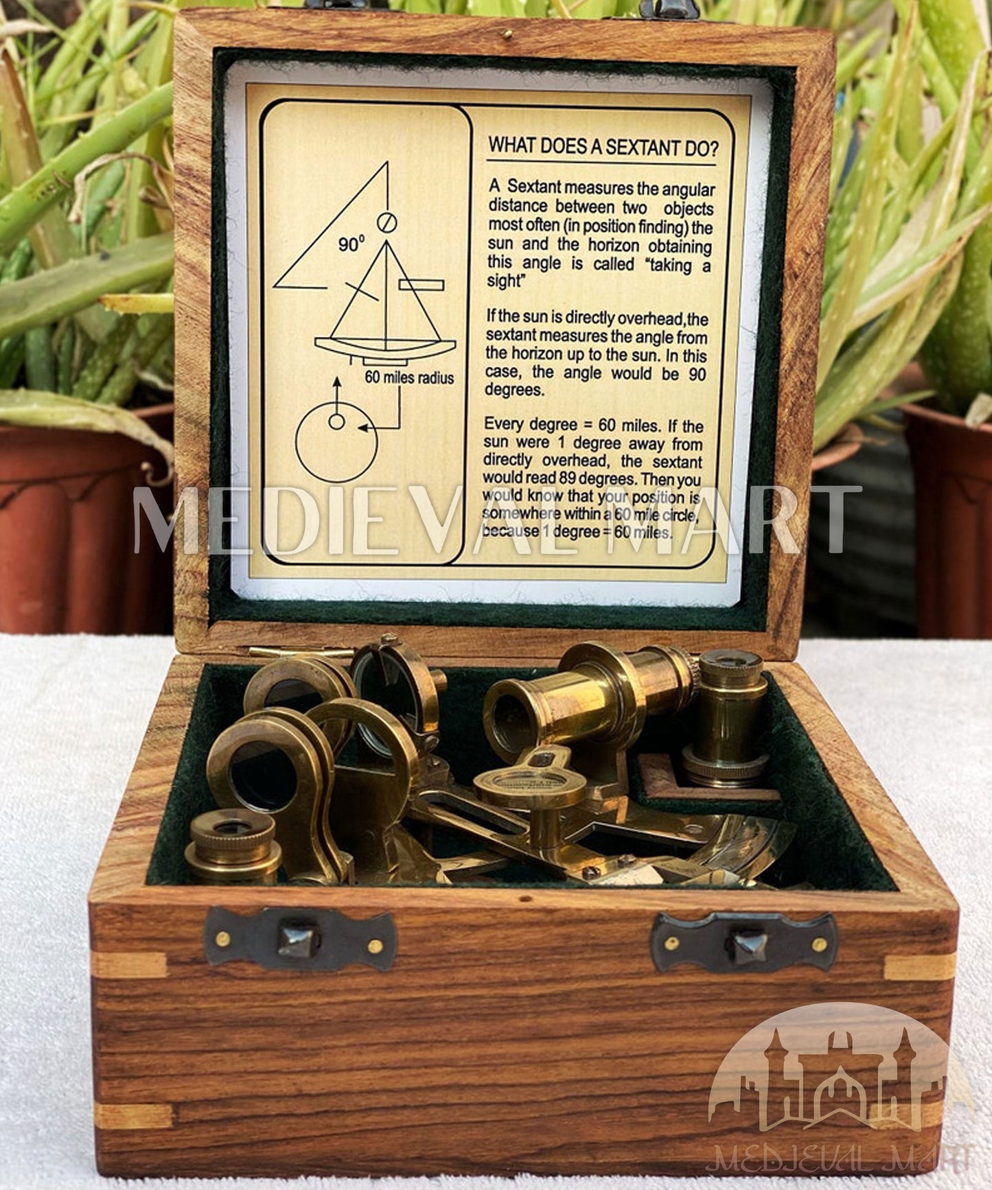 MEDIEVALMART Nautical Vintage Antique Brass Nautical Sextant W/H Wooden Box | Maritime Navigation Instrument, Christmas Gifts