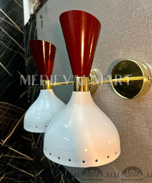 MEDIEVALMART Mid Century Italian Diabolo Wall Sconce: Handmade Brass Vanity Light