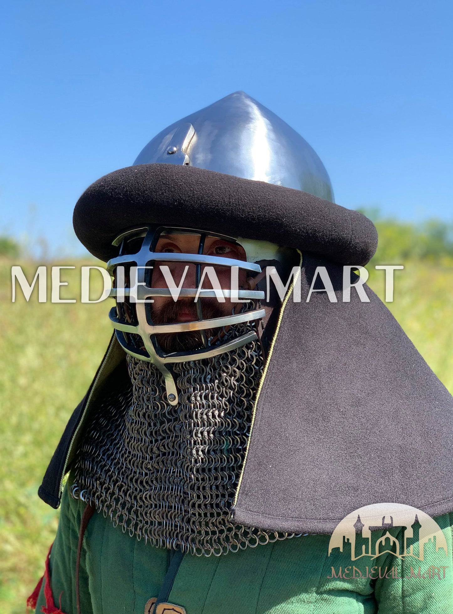 MEDIEVALMART 14th-Century Limited Collection "Wolf Ribs" & "Norman" Bacinet Helmet