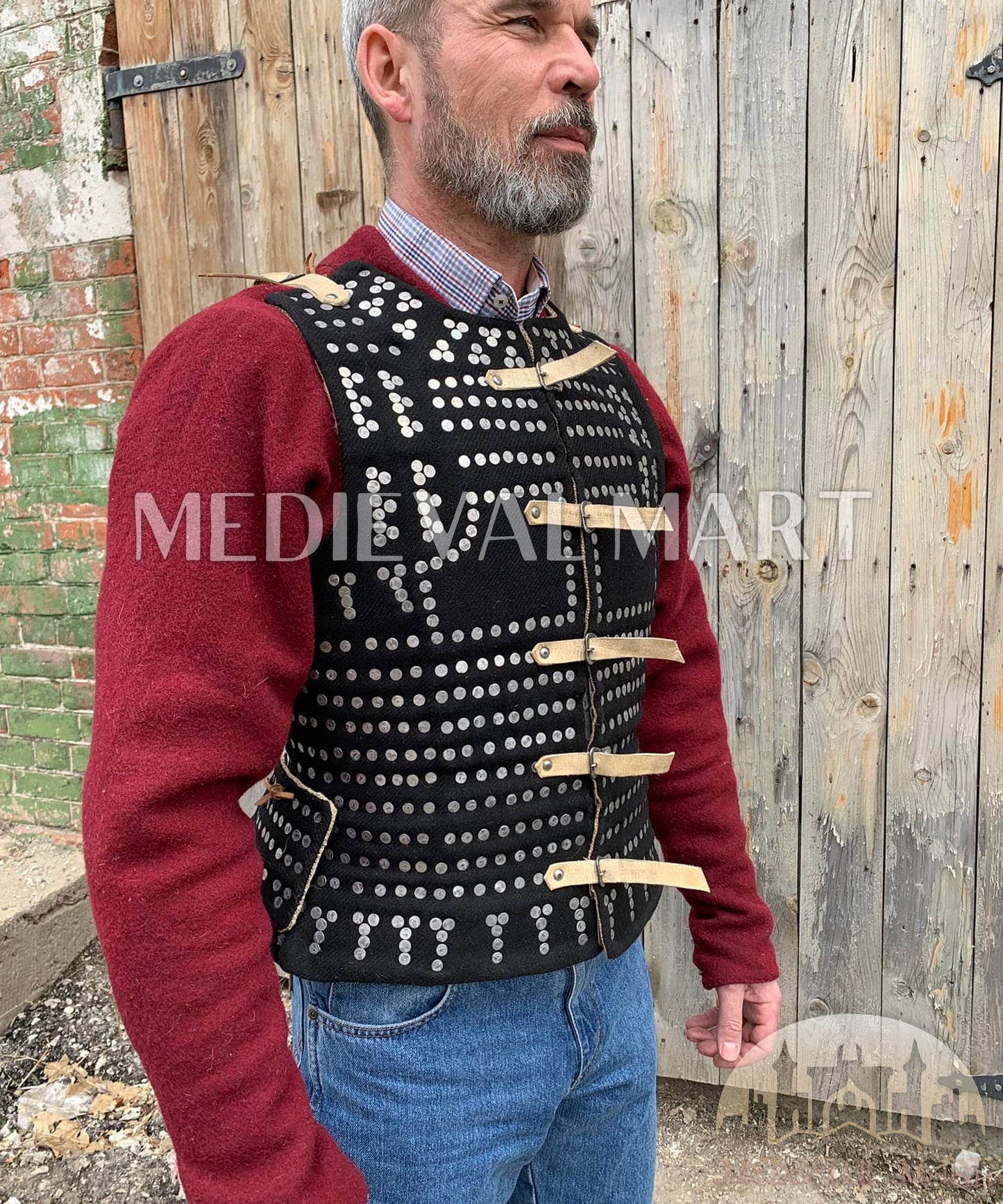 MEDIEVALMART Luxury Renaissance Simplified PREMIUM Black Brigandine Plates Jacket Armor Type Royal LARP Wimbledon, For Cosplay Him & Her