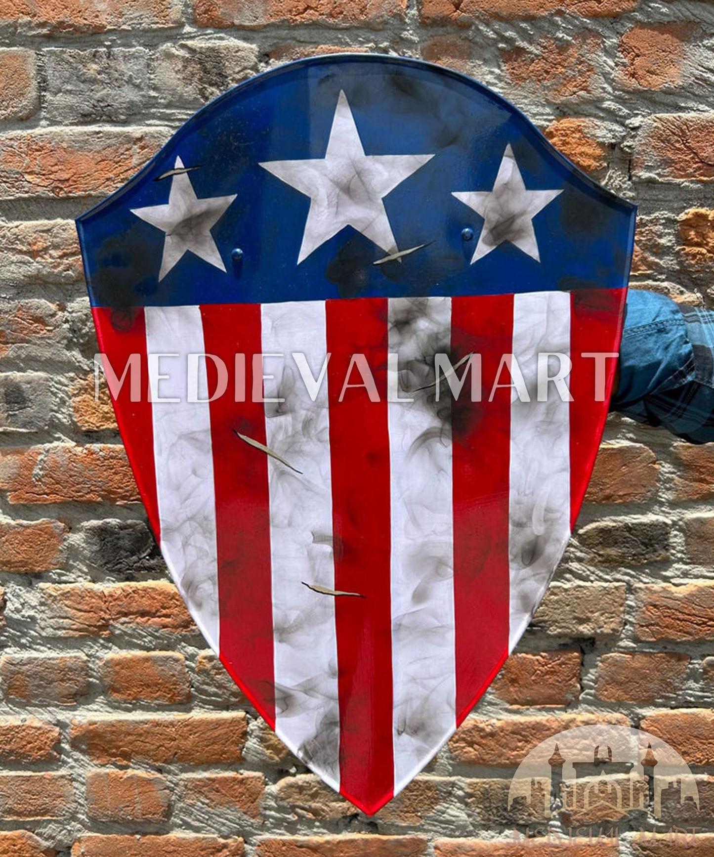 MEDIEVALMART First Avengers Steve Rogers Damaged Shield | Gift for Cosplayer