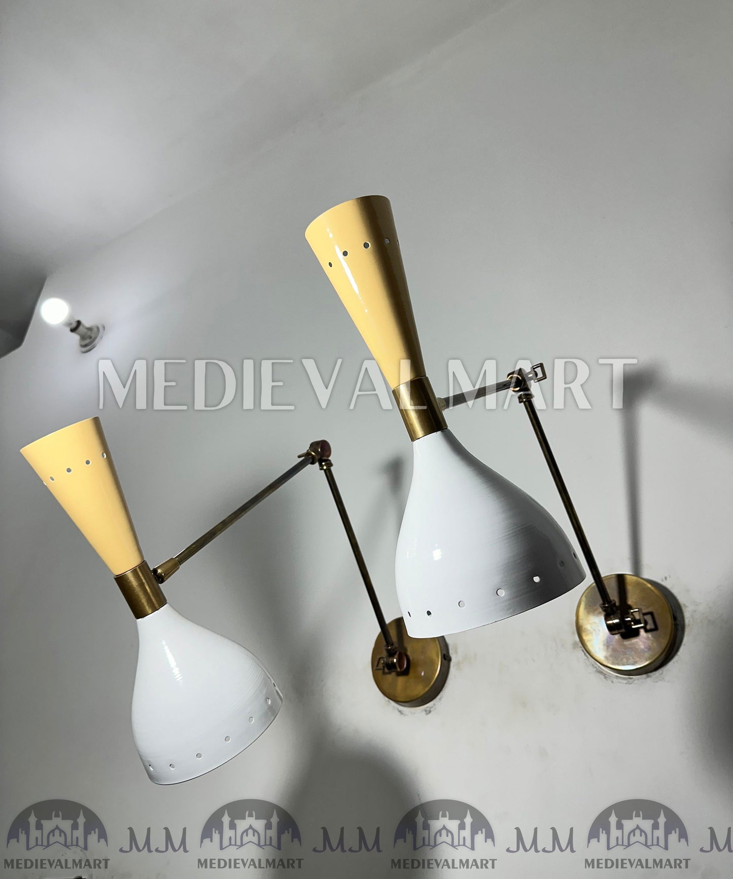 MEDIEVALMART Mid Century Italian Brass Wall Sconce Pair: Adjustable Reading Lamp