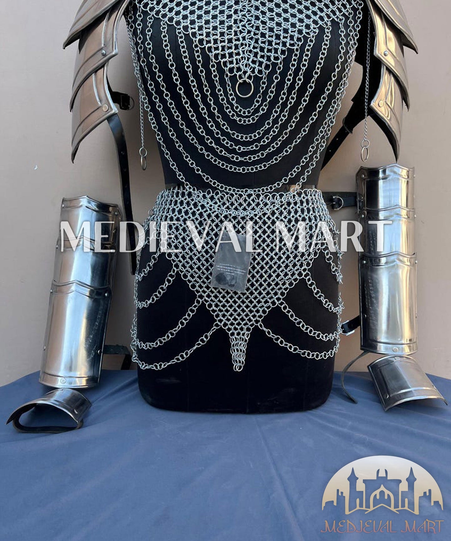 MEDIEVALMART (Isolara Dragonplate) Women’s Armor With (Moonfire) Chainmail + Arms armor W/H Skirt