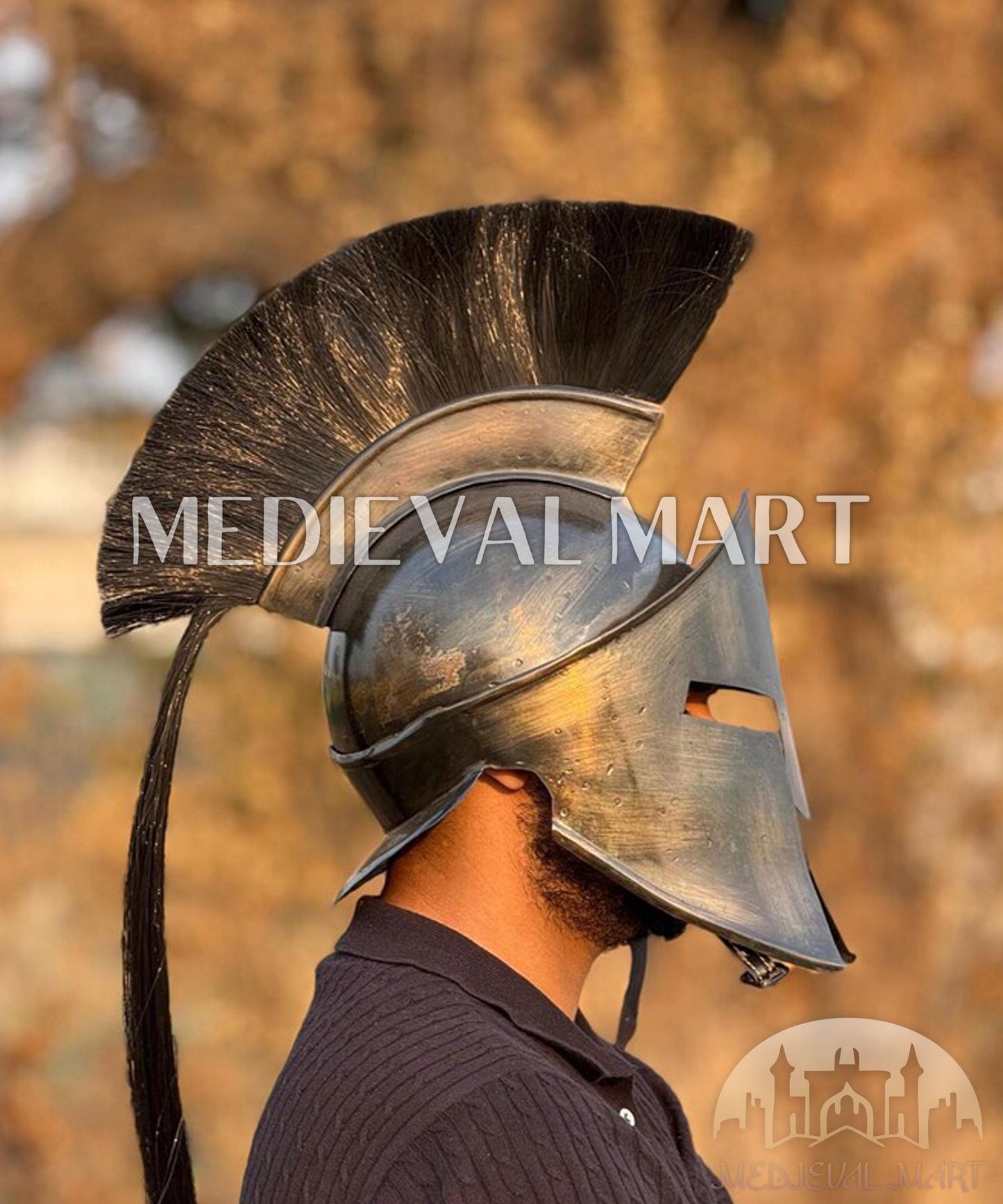 MEDIEVALMART "300" Movie King of Sparta Leonidas Silver Finish Helmet W/H Free Stand | 300 Props
