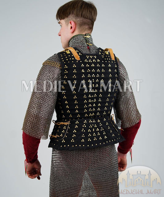 MEDIEVALMART Spanish Simplified Renaissance PREMIUM Black Brigandine Jacket Armor W/H Chainmail LAPR Armor Costume for Unisex or Cosplay
