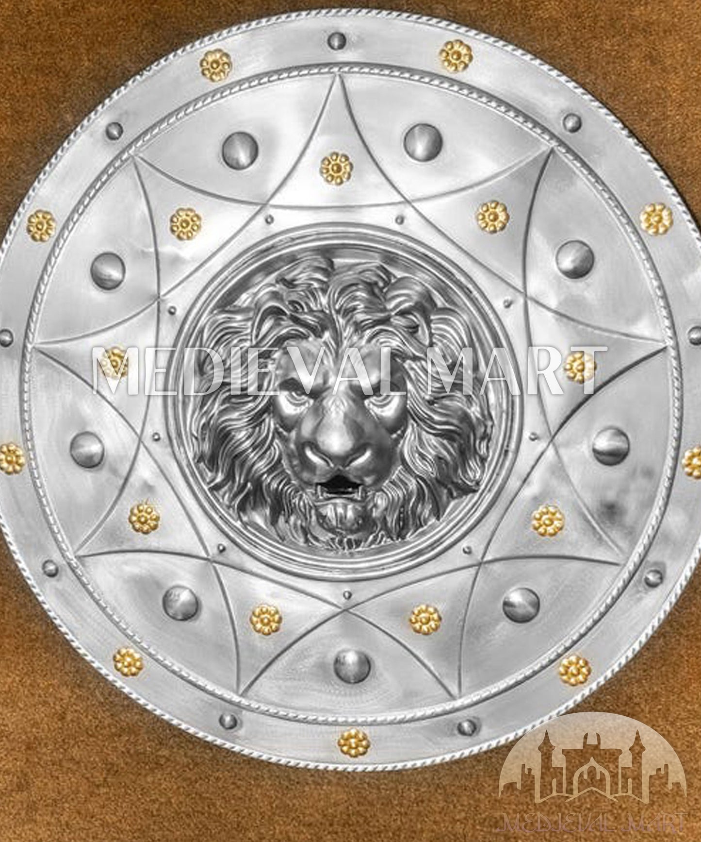 MEDIEVALMART Medieval Lion Face Spartans Shield Two Finish Brown or Silver | Gift for Dad