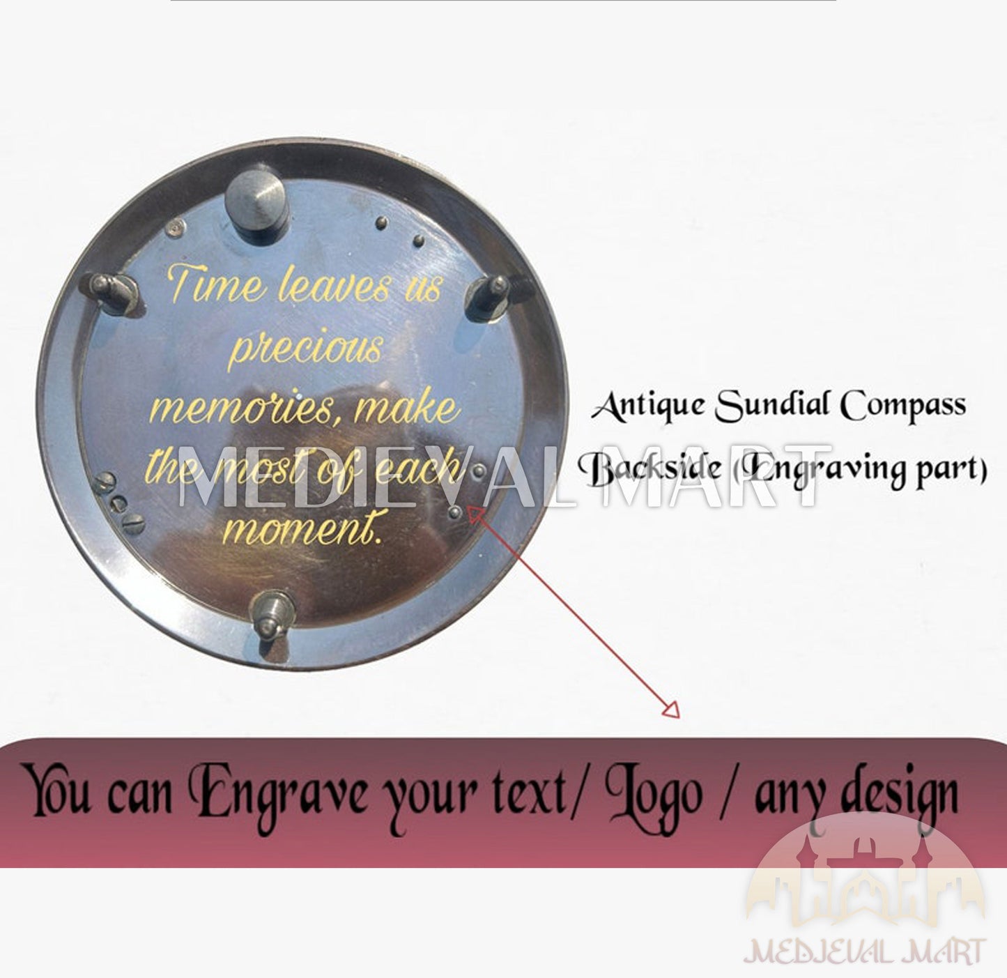 MEDIEVALMART Nautical Custom Engrave Sundial Working Compass Antique Black Finish | Gift For Dad & Mom