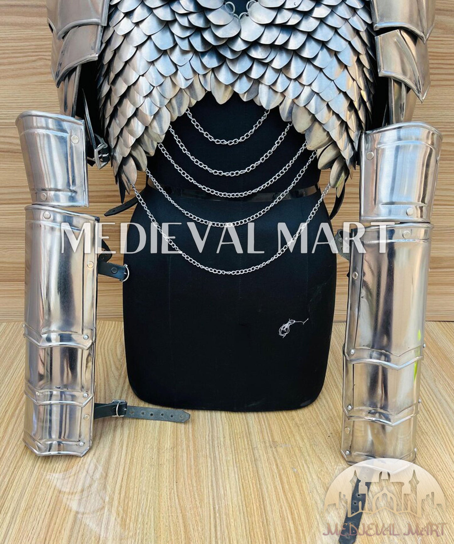 MEDIEVALMART (Velmora Siege) Women’s Armor With (Royal Raven) Bra + Pauldron & Bracer armor