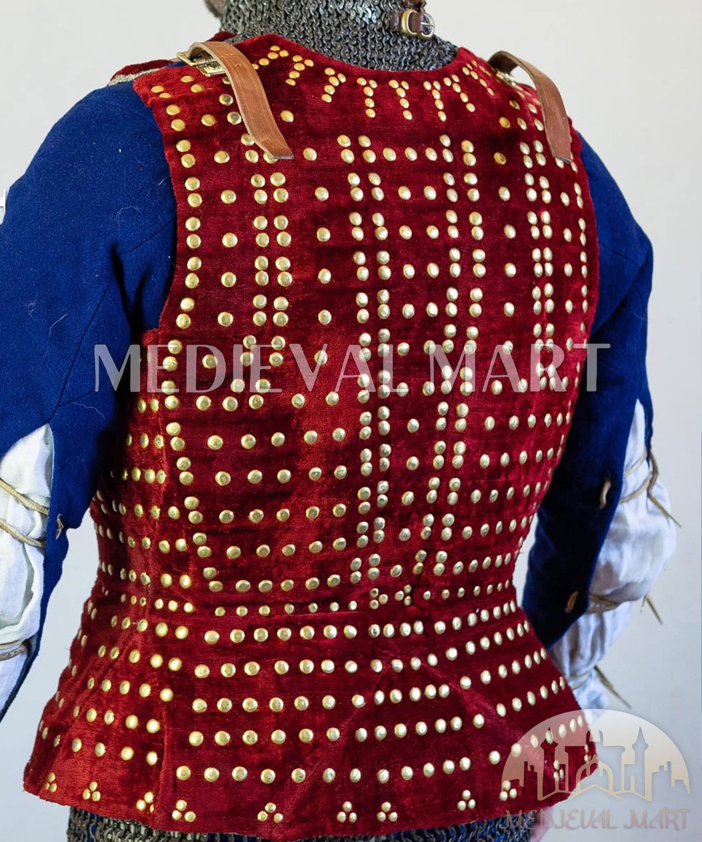 MEDIEVALMART Historical Spanish Renaissance PREMIUM Red Brigandine Jacket Armor W/H Brigandine Spaulders Best for Unisex For Halloween Day