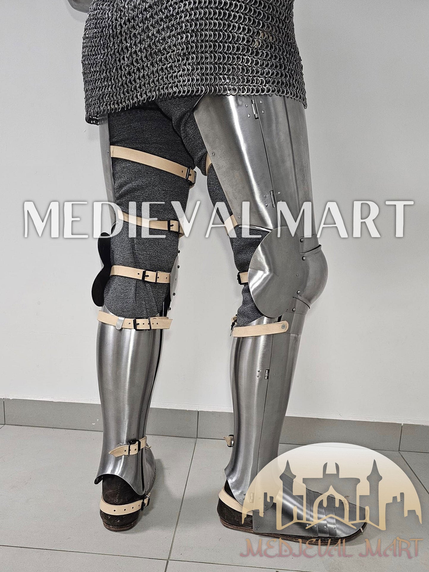 MEDIEVALMART 14th-Century Authentic Combat Full Plate Armor W/H Sword & Chainmail Inner