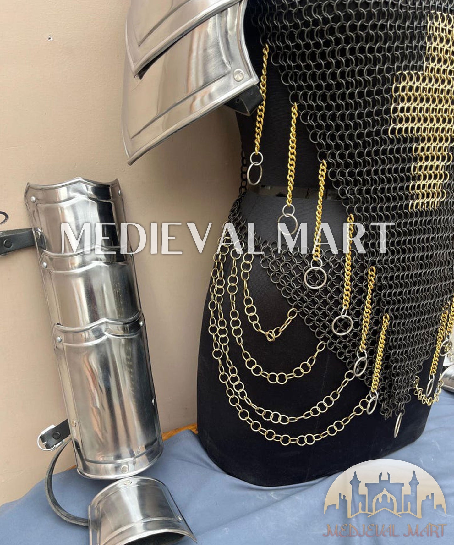 MEDIEVALMART (Isolara Dragonplate) Women’s Armor W/H Black (Dragonfang) Jesus Chainmail + Arms Armor