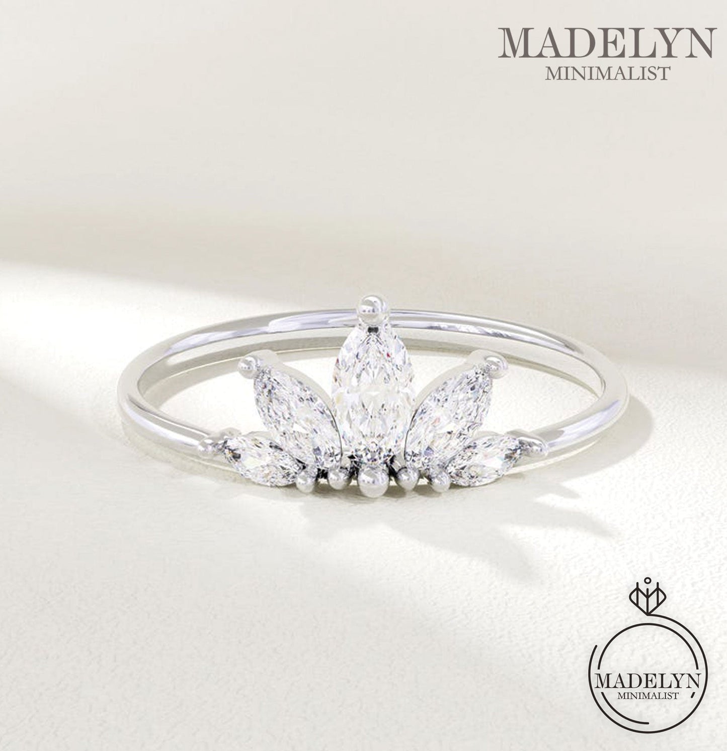MADELYN MINIMALIST 14k Solid Gold Marquise Dainty Tiara Wedding Ring | Gift For Wife