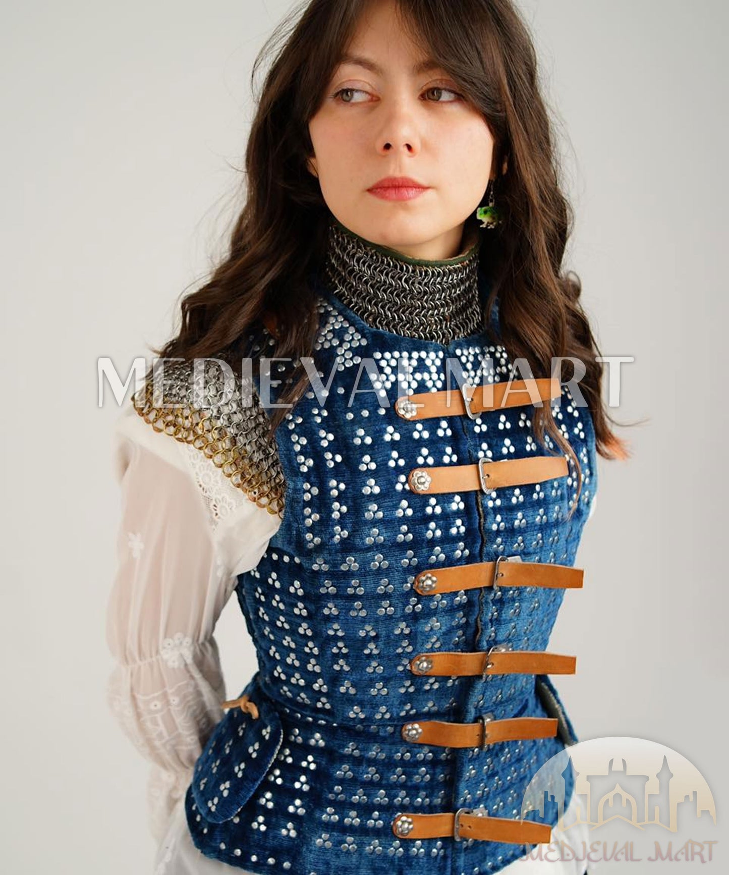 MEDIEVALMART Special Female Spanish Renaissance PREMIUM Blue Brigandine Jacket Armor Best for Teen or Adults Female For Halloween or Cosplay