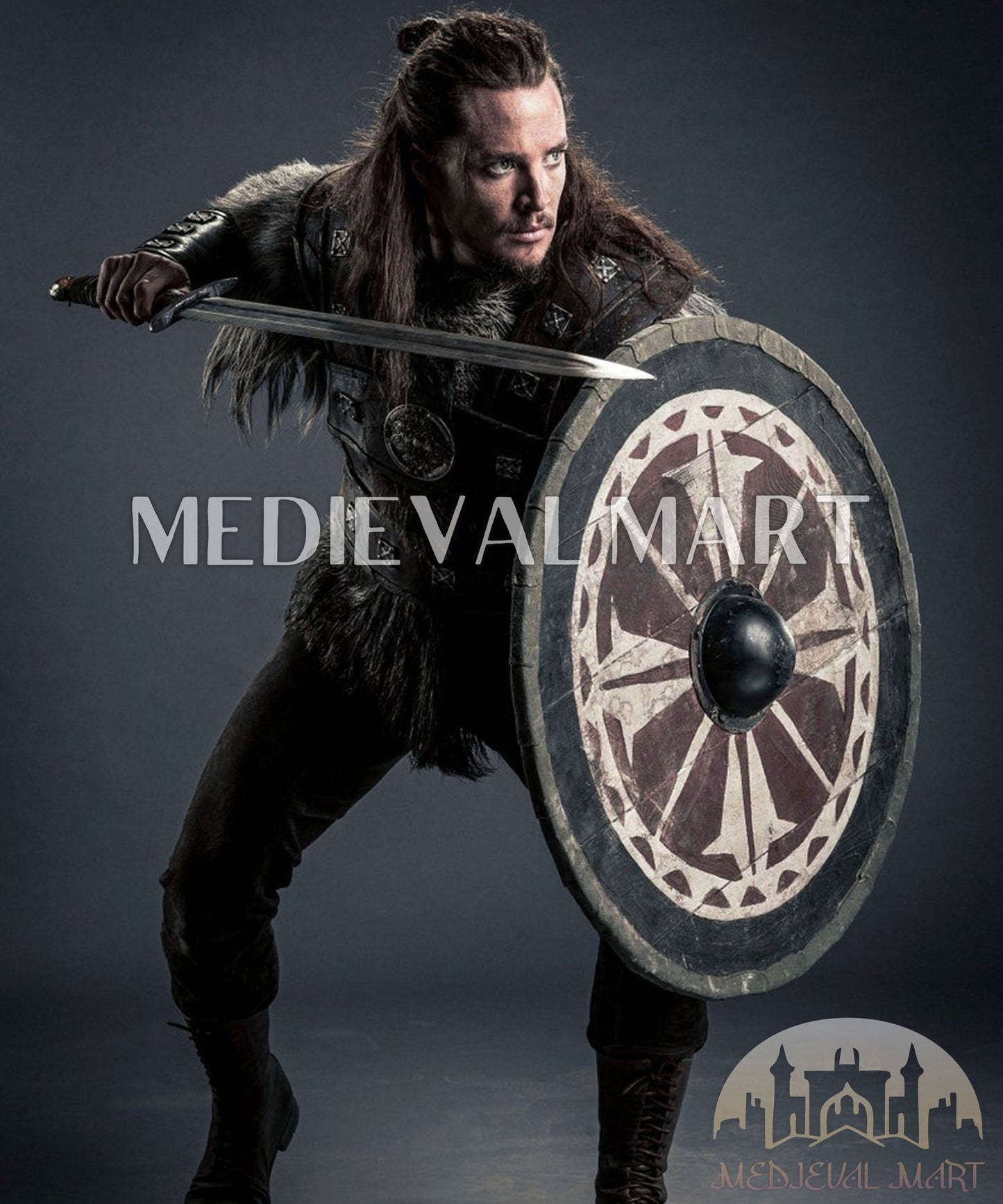 MEDIEVALMART Legendary Viking's Uhtred of Bamburgh Battleworn Iconic Viking Wooden Shield | Gifts For Dad