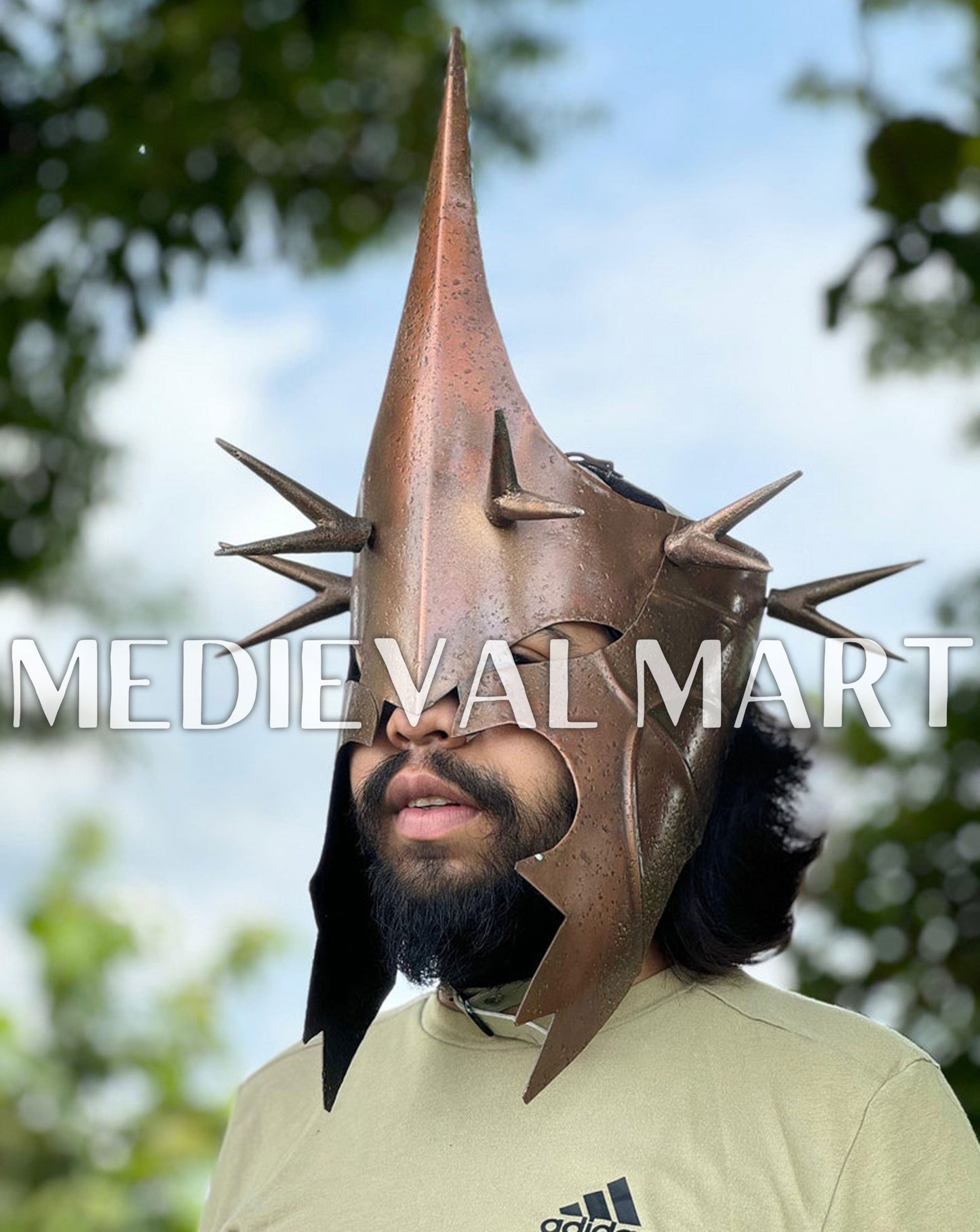 MEDIEVALMART Bronze Finish Nazgul Helmet W/H Free Stand | LOTR Props