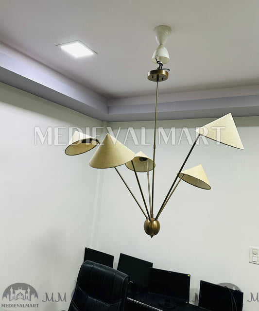 MEDIEVALMART Brass Sputnik Chandelier Mid Century Modern 5-Arm Light Fixture