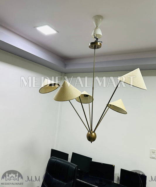 MEDIEVALMART Brass Sputnik Chandelier Mid Century Modern 5-Arm Light Fixture